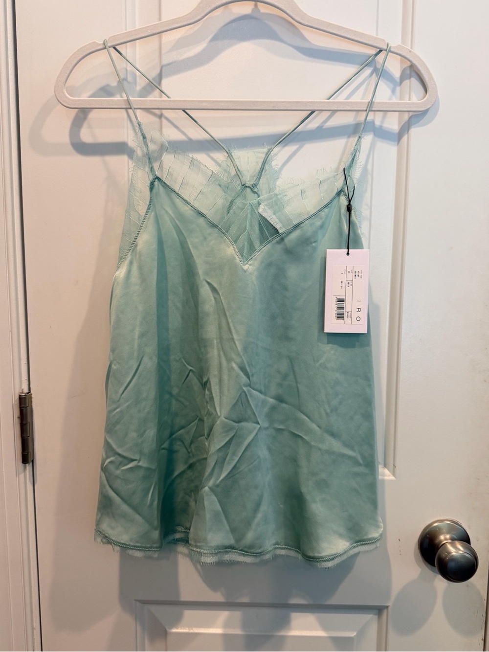 IRO Aqua Silk Camisole with Lace Trim